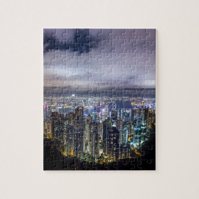 Beautiful Hong Kong city dark night view Jigsaw Puzzle (Vertical)