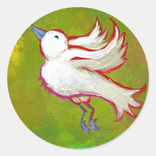 Beautiful hopeful inspirational white bird fun art classic round sticker