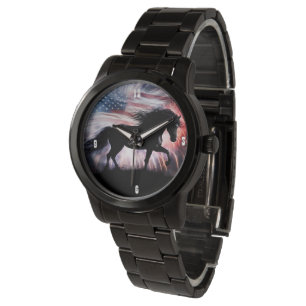 Beautiful Horse and American Flag Patriotic Watch