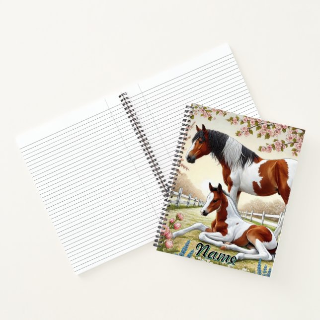 Beautiful Horse and Foal in a Blooming Orchard Notebook (Inside)