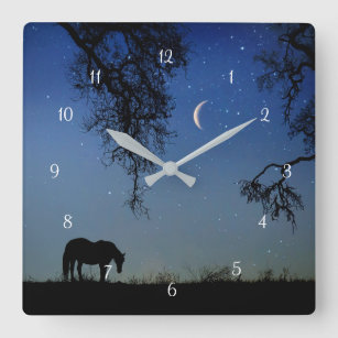 Beautiful Horse and Moon Square Wall Clock