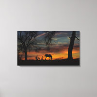 Beautiful Horse and Oak Tree Canvas Triptych