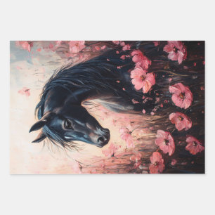Beautiful Horse Blush Pink Wildflowers Decoupage Wrapping Paper Sheet