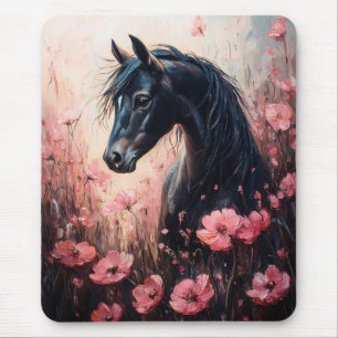 Beautiful Horse Blush Pink Wildflowers Mouse Pad
