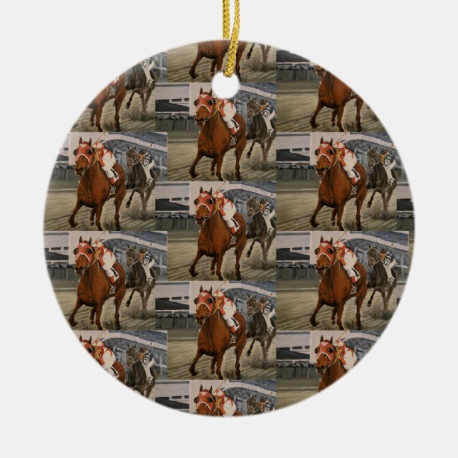 Beautiful Horse Delights Owners in Classic Race Ceramic Tree Decoration (Front)