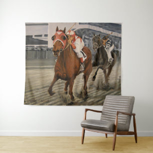 Beautiful Horse Delights Owners in Classic Race Tapestry