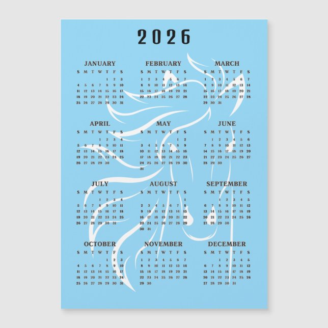 Beautiful Horse Design 2026 Calendar Magnetic Card (Front)