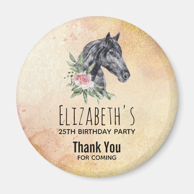 Beautiful Horse Head Portrait Watercolor Birthday Magnet (Front)