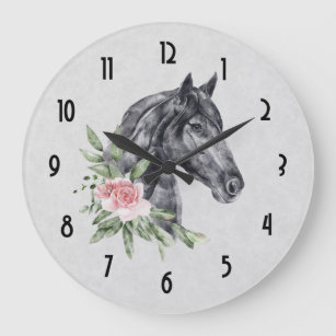 Beautiful Horse Head Portrait Watercolor Large Clock
