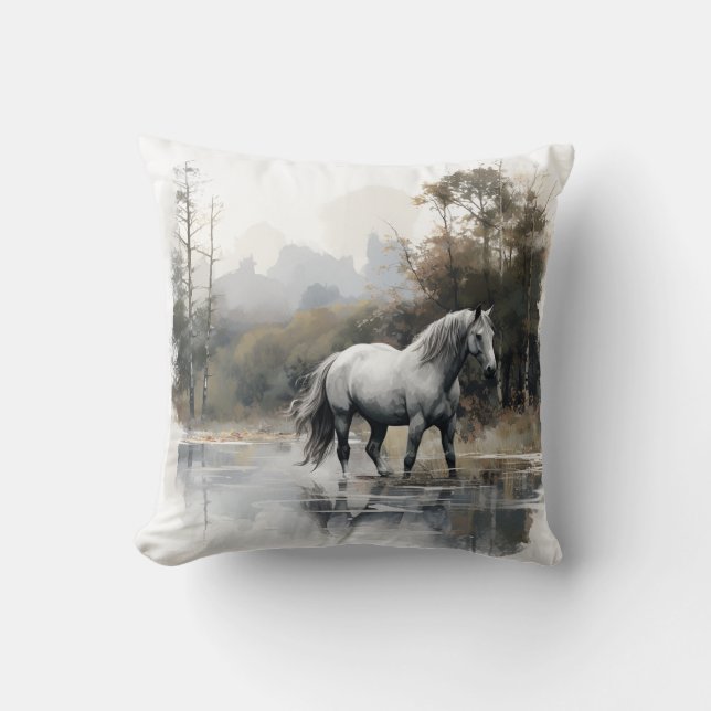 beautiful horse in the lake cushion (Front)