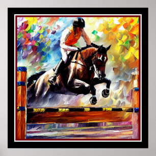 Beautiful Horse Jumping Digital Oil Painting Style Poster