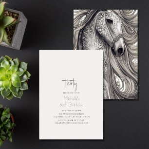 Beautiful Horse Modern Script 30th Birthday Invitation