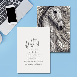Beautiful Horse Modern Script 50th Birthday Invitation