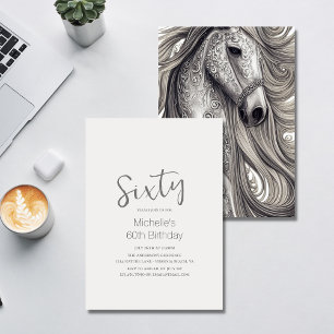 Beautiful Horse Modern Script 60th Birthday Invitation