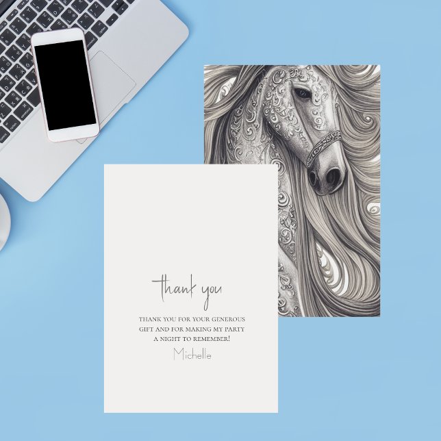 Beautiful Horse Modern Script Birthday Flat Thank You Card (Creator Uploaded)