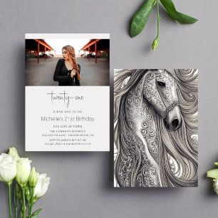 Beautiful Horse Modern Script Photo 21st Birthday Invitation