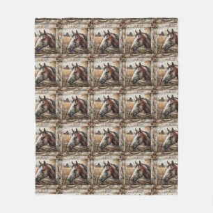 Beautiful Horse Red Barn Rope Wood Frame Fleece Blanket