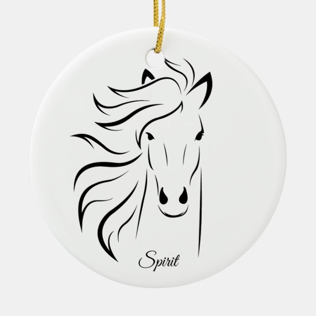 Beautiful horse silhouette & calligraphy on white ceramic tree decoration (Front)