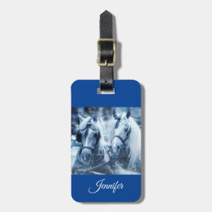 Beautiful Horse Team Winter Driving Photo Luggage Tag