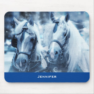 Beautiful Horse Team Winter Driving Photo Mouse Pad