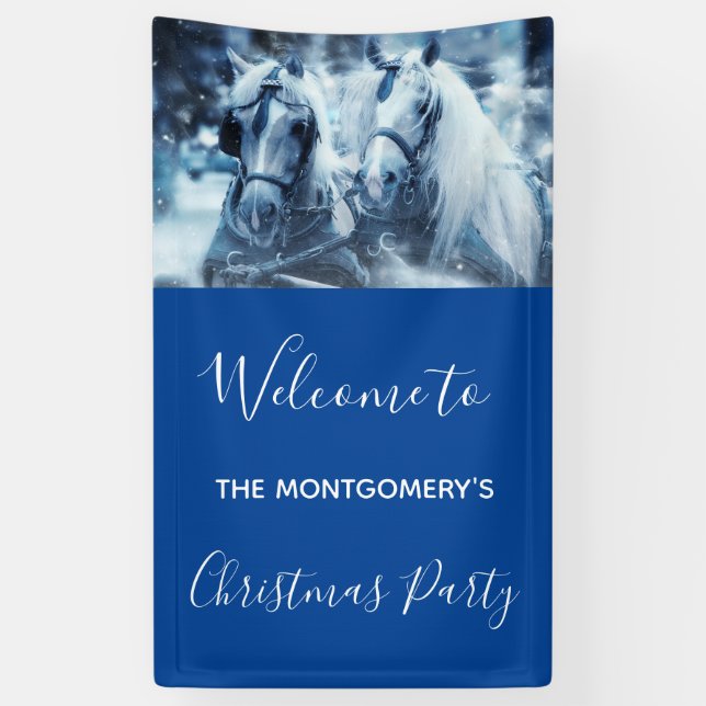 Beautiful Horse Team Winter Driving Photo Party Banner (Vertical)