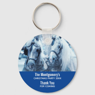 Beautiful Horse Team Winter Driving Photo Party Key Ring