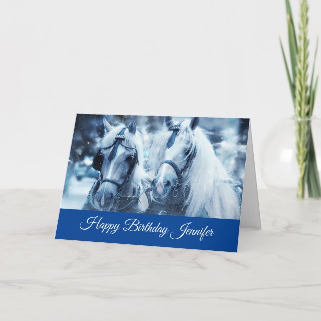 Beautiful Horse Team Winter Photo Birthday Card (Front)