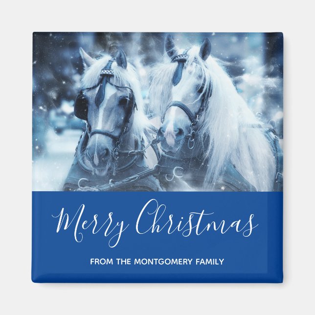 Beautiful Horse Team Winter Photo Christmas Magnet (Front)