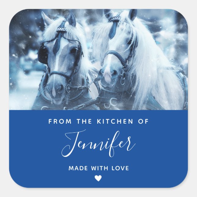 Beautiful Horse Team Winter Photo Kitchen Square Sticker (Front)