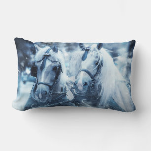 Beautiful Horse Team Winter Photo Lumbar Cushion