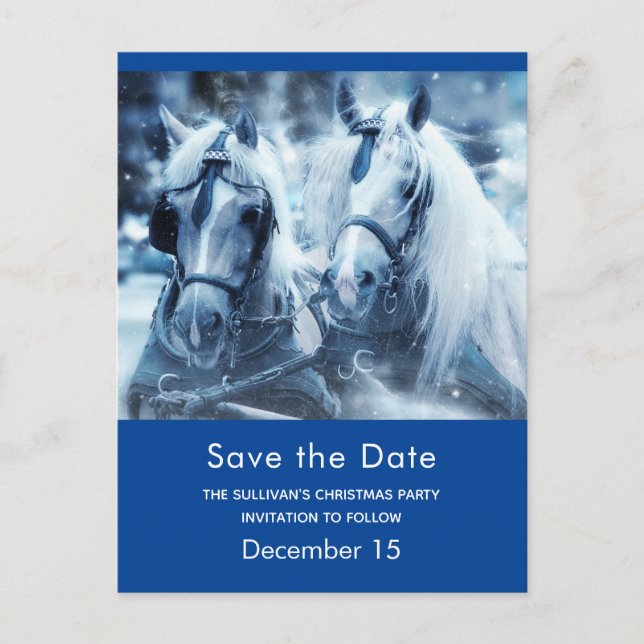 Beautiful Horse Team Winter Photo Save the Date Invitation Postcard (Front)