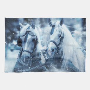 Beautiful Horse Team Winter Photo Tea Towel