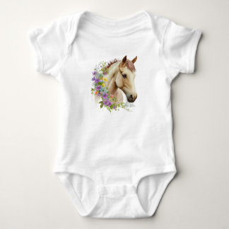 Beautiful Horse with Flowers  Baby Bodysuit