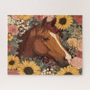 Beautiful Horse With Flowers Jigsaw Puzzle