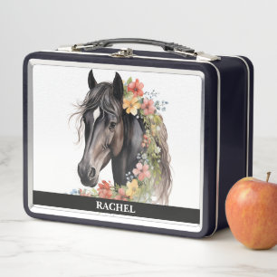Beautiful Horse with Flowers Metal Lunch Box