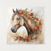 Beautiful Horse with Pretty Flowers Watercolor