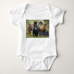 Beautiful Horses and Rustic Barn Baby Bodysuit