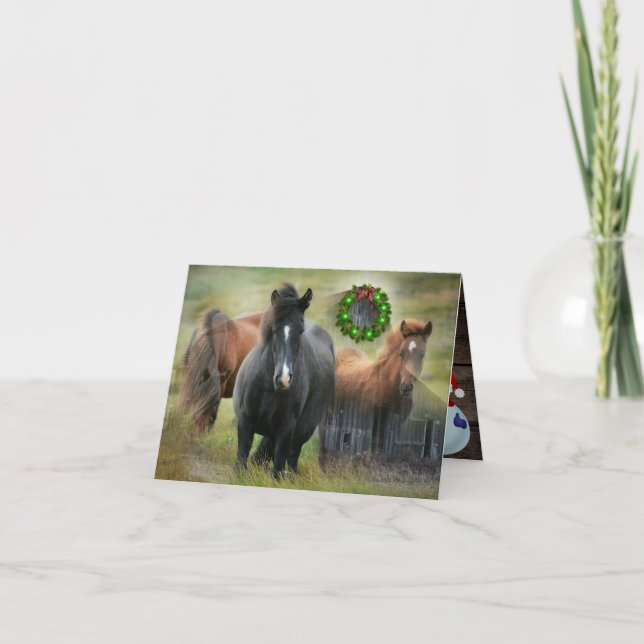 Beautiful Horses and Rustic Barn Christmas Holiday Card (Front)