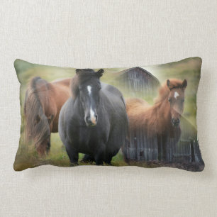 Beautiful Horses and Rustic Barn Lumbar Cushion