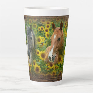 Beautiful Horses in Field of Sunflowers Latte Mug