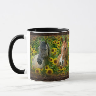 Beautiful Horses in Field of Sunflowers Mug