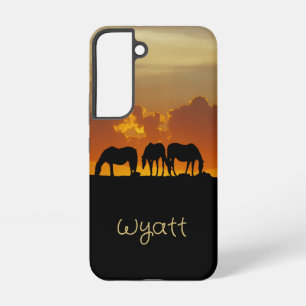 Beautiful Horses in Sunset Evening Custom Name Samsung Galaxy Case