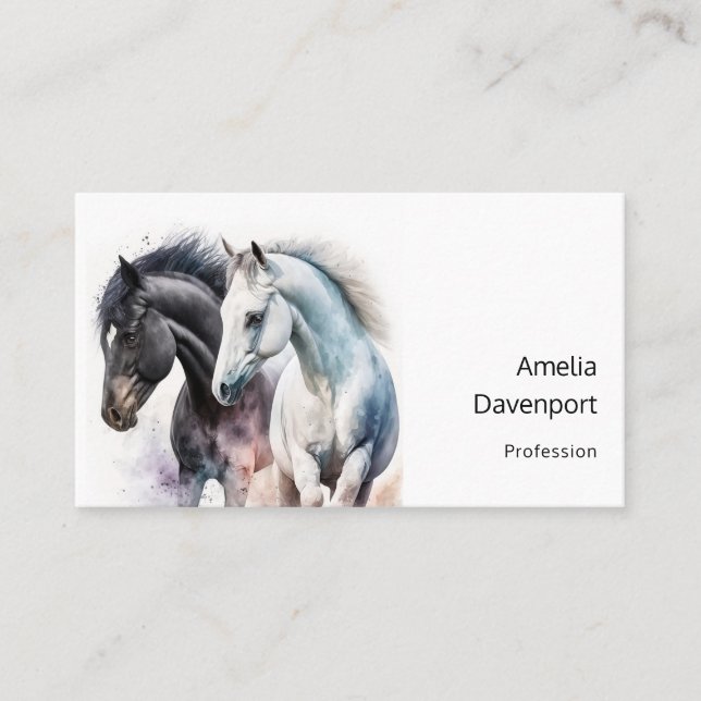 Beautiful Horses in Watercolor Business Card (Front)