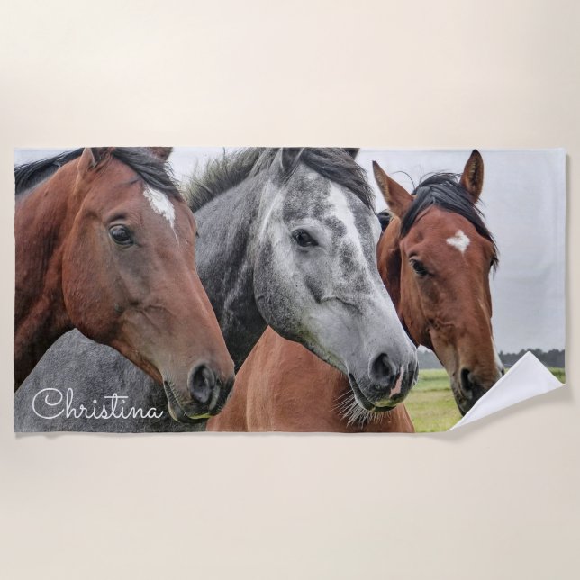 Beautiful Horses Personalised beach towel (Front)