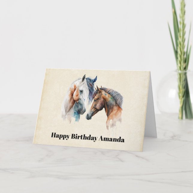 Beautiful Horses Western Boho Style Birthday Card (Front)