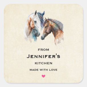 Beautiful Horses Western Boho Style Kitchen Square Sticker