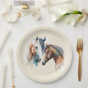 Beautiful Horses Western Boho Style Paper Plate