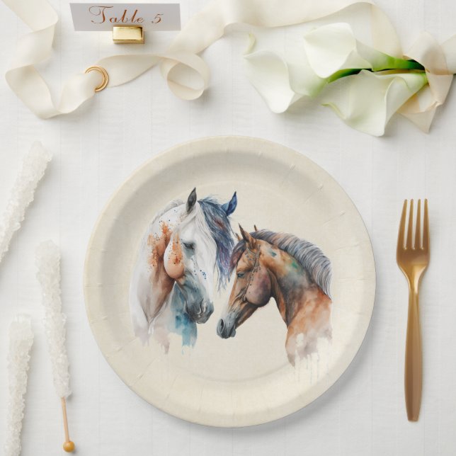 Beautiful Horses Western Boho Style Paper Plate (Wedding)