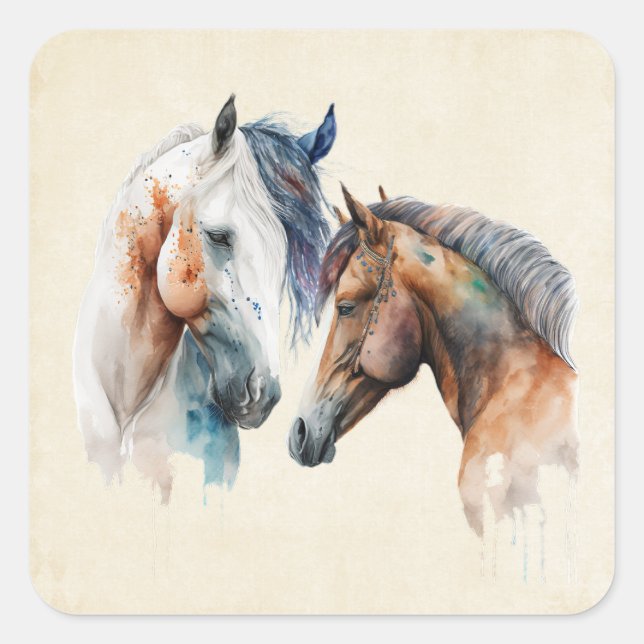 Beautiful Horses Western Boho Style Square Sticker (Front)