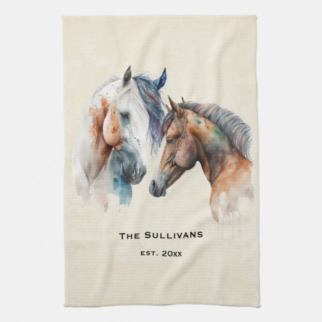 Beautiful Horses Western Boho Style Tea Towel (Vertical)